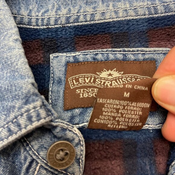 Levi's Blanket Lined Shirt Jacket Mens M Denim Button Up Fleece Barn Chore Coat - Picture 9 of 11